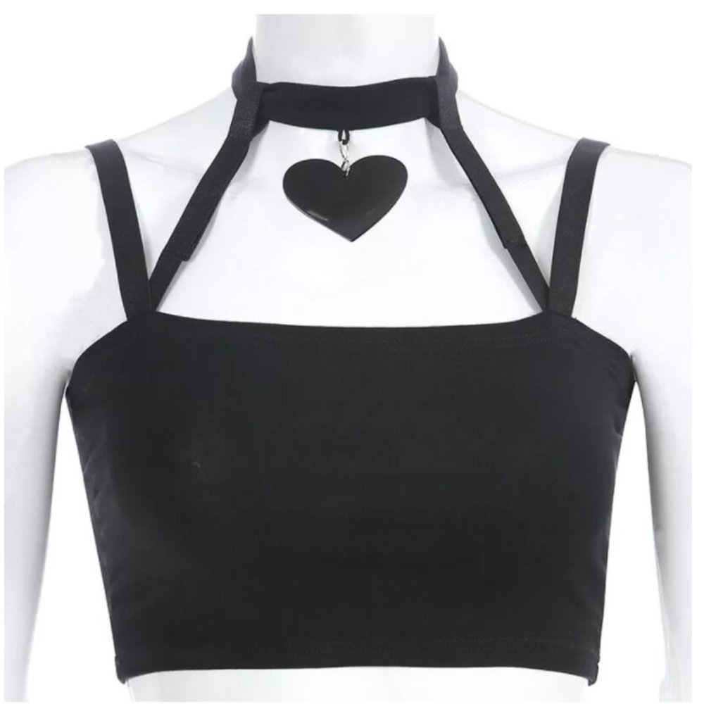 🌙 Convertible Black Star + Heart Choker Crop Top - Picture 5 of 7